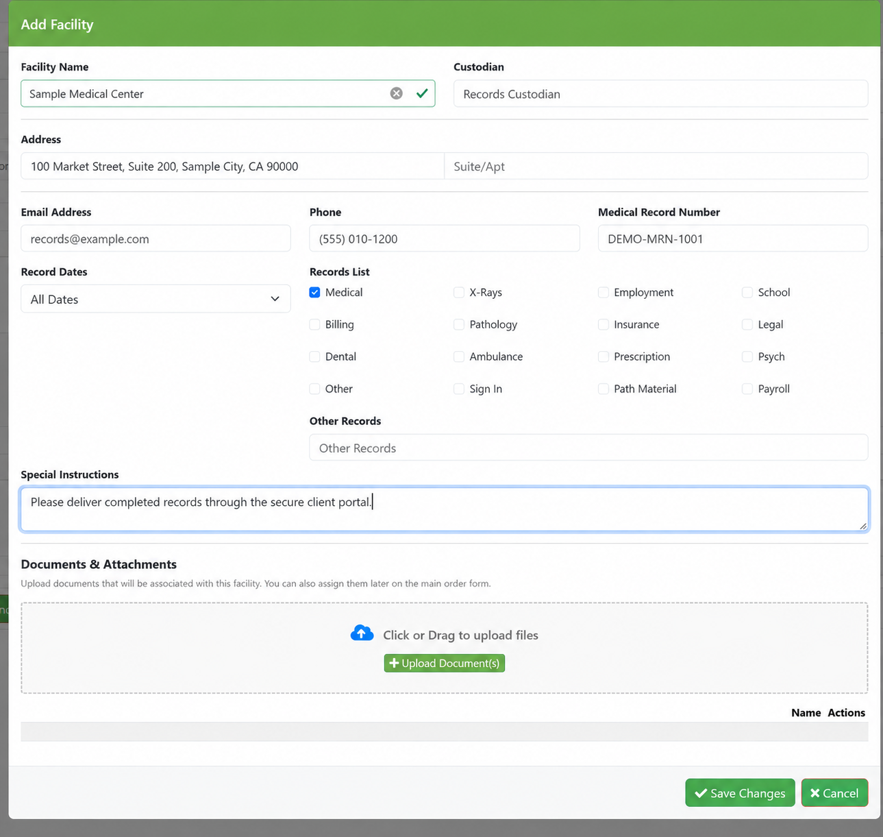 WinCopy facility and record type entry with demo data
